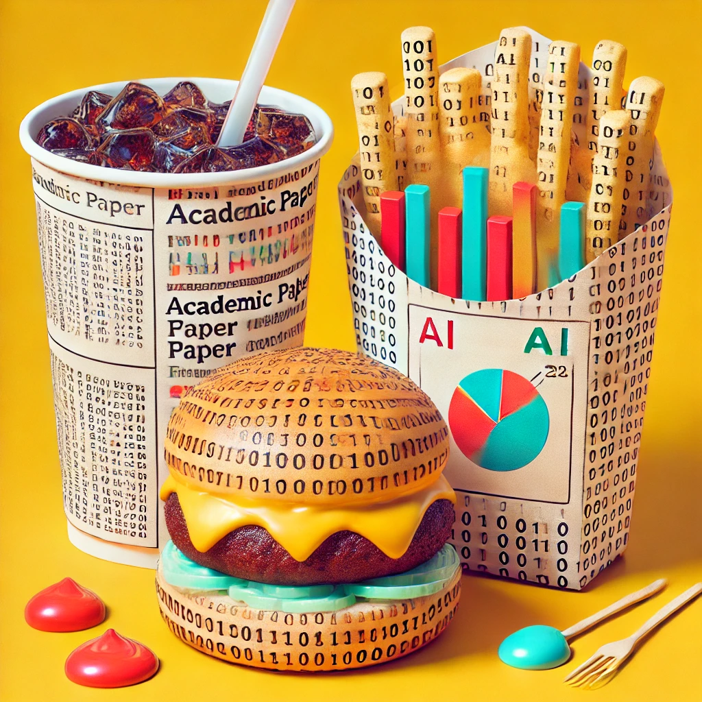 AI generated image of a junk food version summary of an academic paper