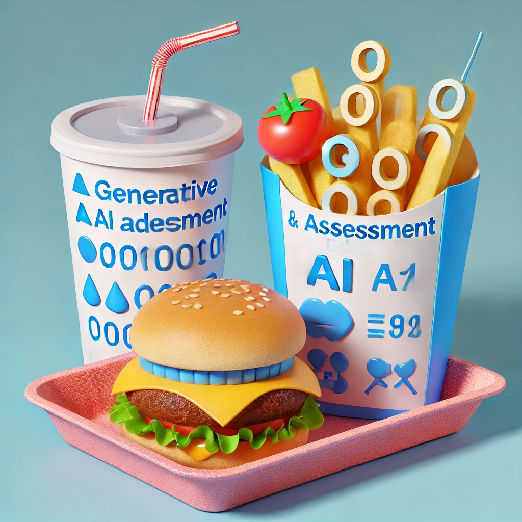 AI generative image of a burger merged with an academic paper